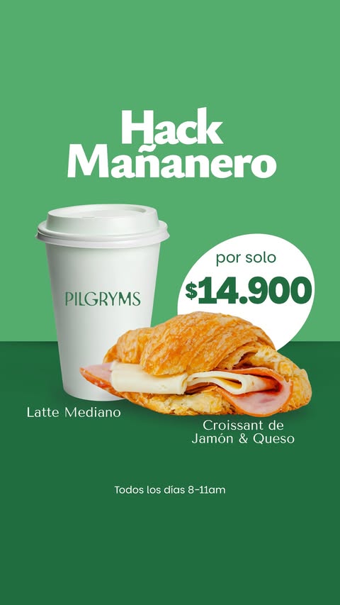 Latte mediano + Croissant jamón & queso